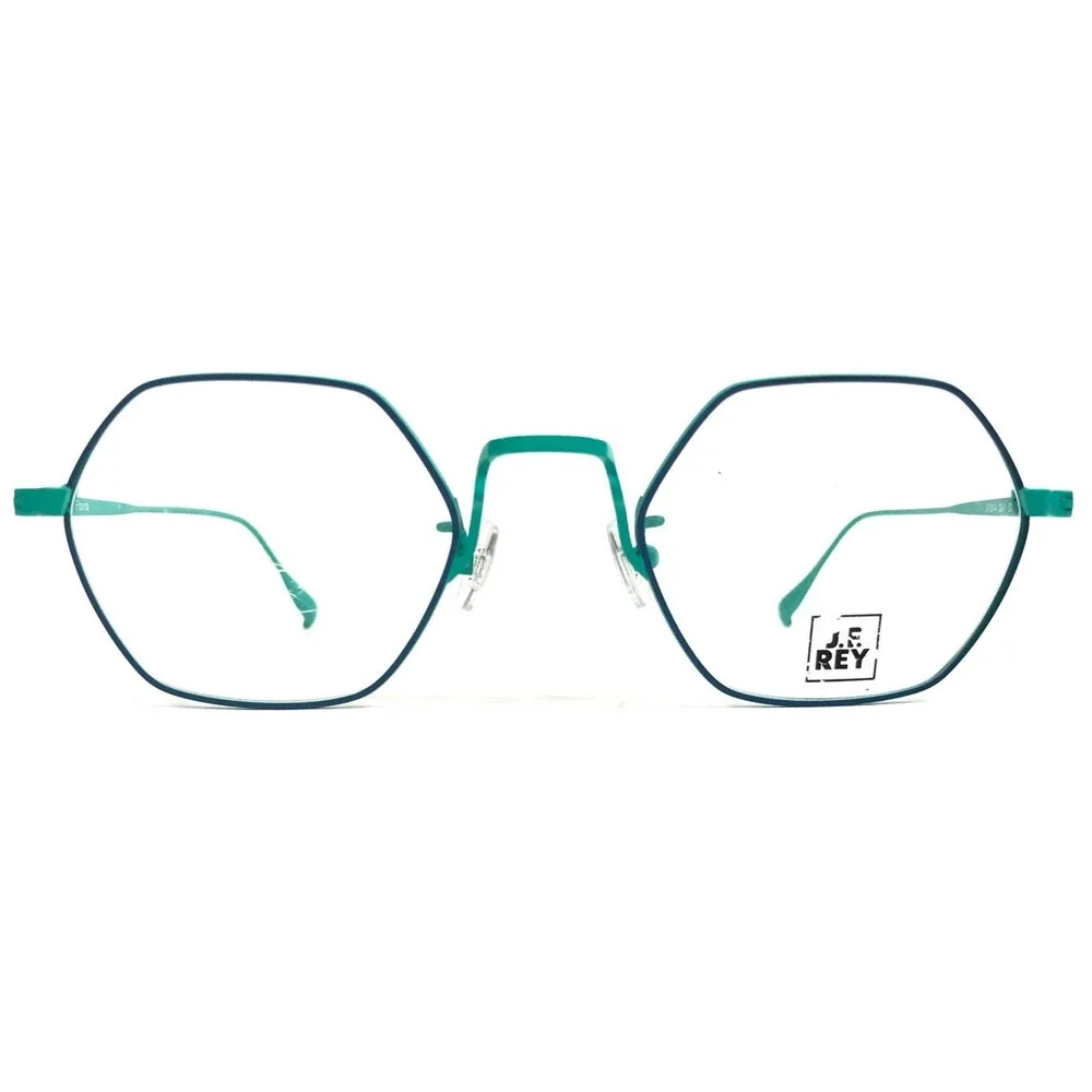 J.F. Rey Eyeglasses Frames JF3014 2041 Matte Navy Blue Aqua Hexagonal 50-22-145